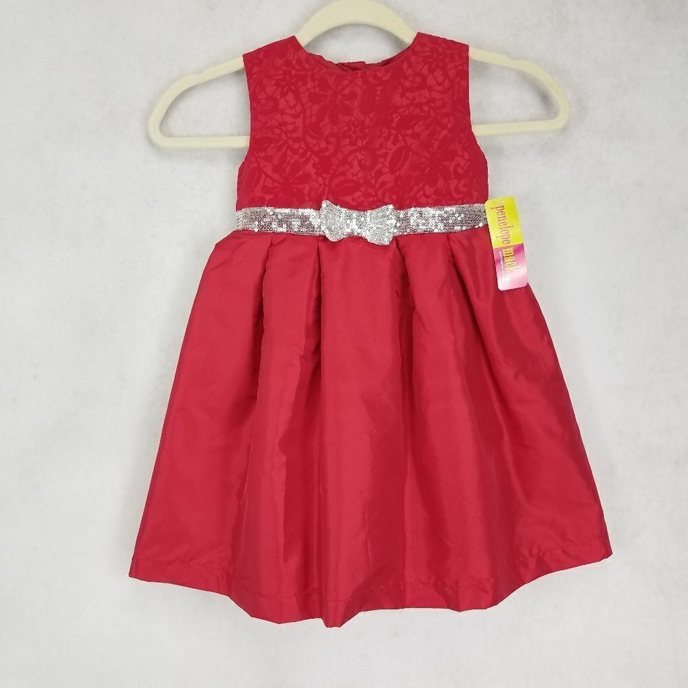 Penelope Mack NWT Formal Dress Red Bow Toddler Girl 2T Christmas Party Birthday